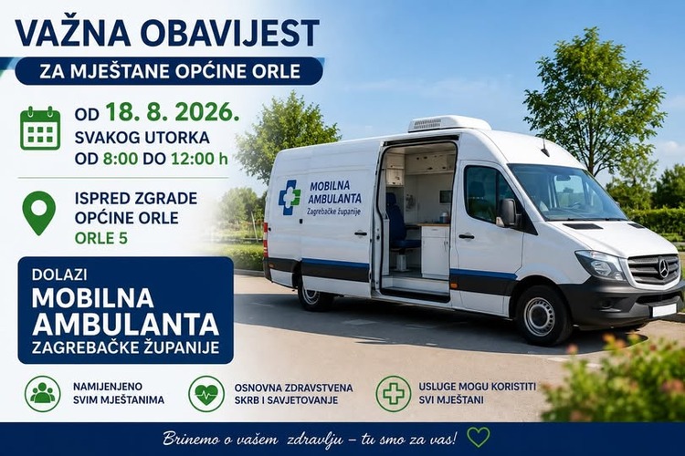 Mobilna ambulanta od idućeg tjedna dostupna mještanima Općine Orle