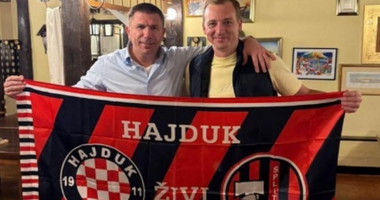 Bliži li se doista ulaganje u Hajduk? Ivica Pirić i ukrajinski milijarder pozirali s Torcidinom zastavom