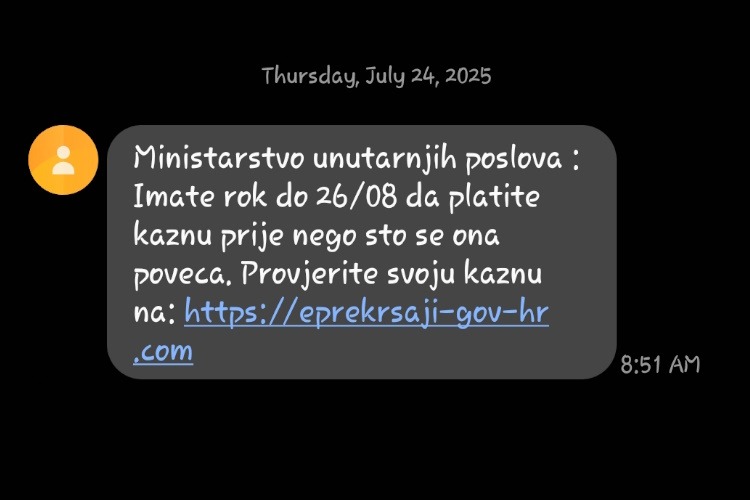['lažni SMS', 'prijevara', 'puz', 'upozorenje policije']