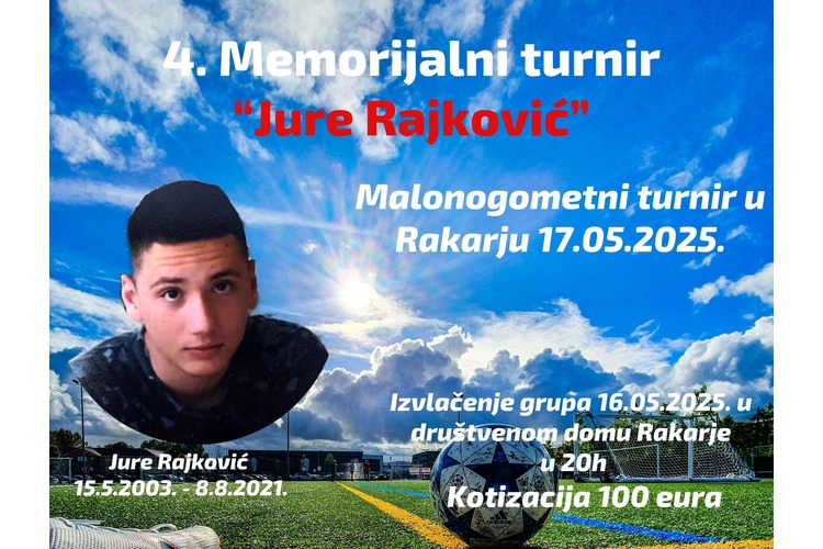 ['druženje', 'jure rajković', 'mali nogomet', 'malonogometni turnir', 'memorijalni turnir jure rajković', 'rakarje', 'sjećanje na Juru', 'sportski događaj', 'turnir', 'uspomena na Juru']