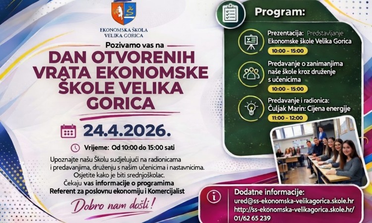 Ekonomska škola Velika Gorica otvara vrata budućim srednjoškolcima
