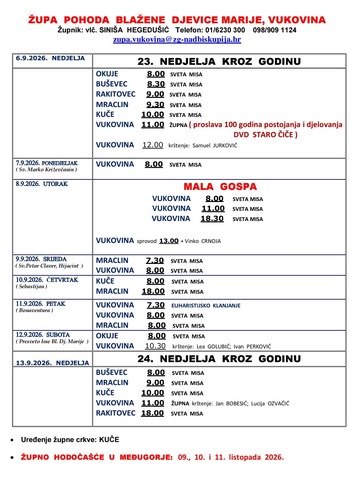 Tjedne župne obavijesti